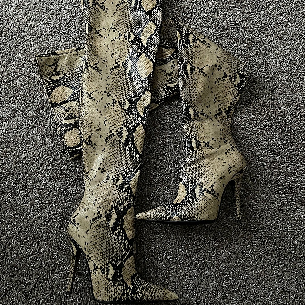 Jeffrey Campbell over the knee snake boots
